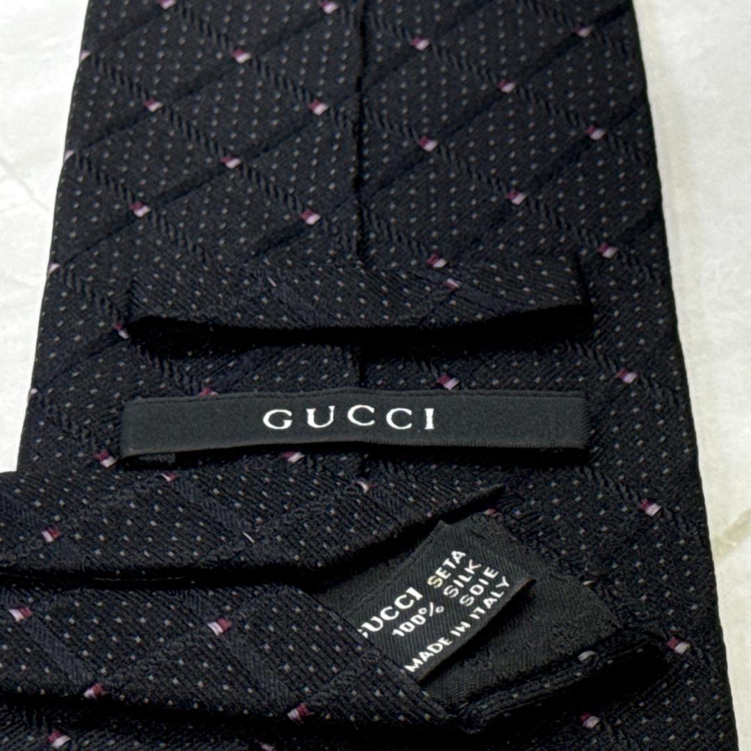 ☆即発 グッチ GUCCI ネクタイ ダイヤ織 パープルドット エンブレム 美品