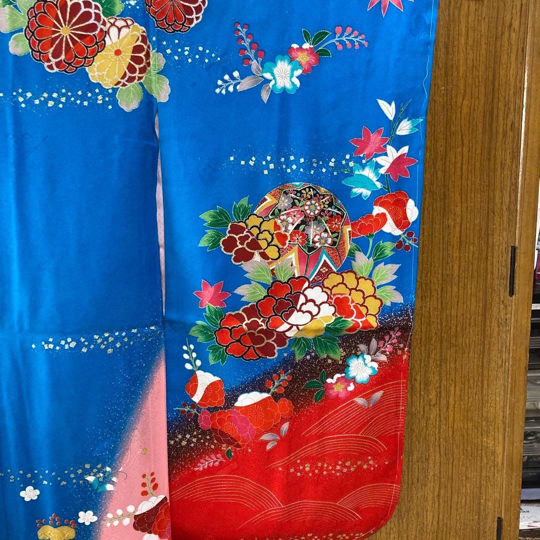 七五三 正絹　七才　女の子　着物　長襦袢セット　ピンクと青