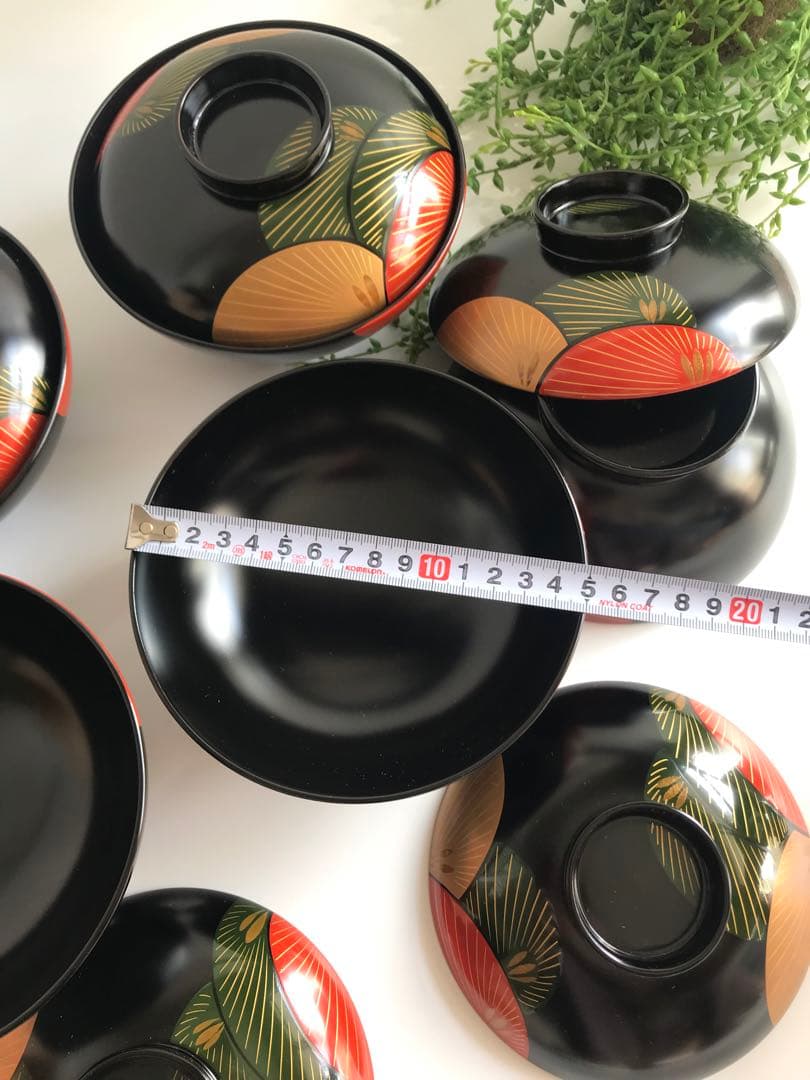 能登輪島塗 漆塗り　松蒔絵 木製　蓋付椀 煮物椀　5客セット　共箱