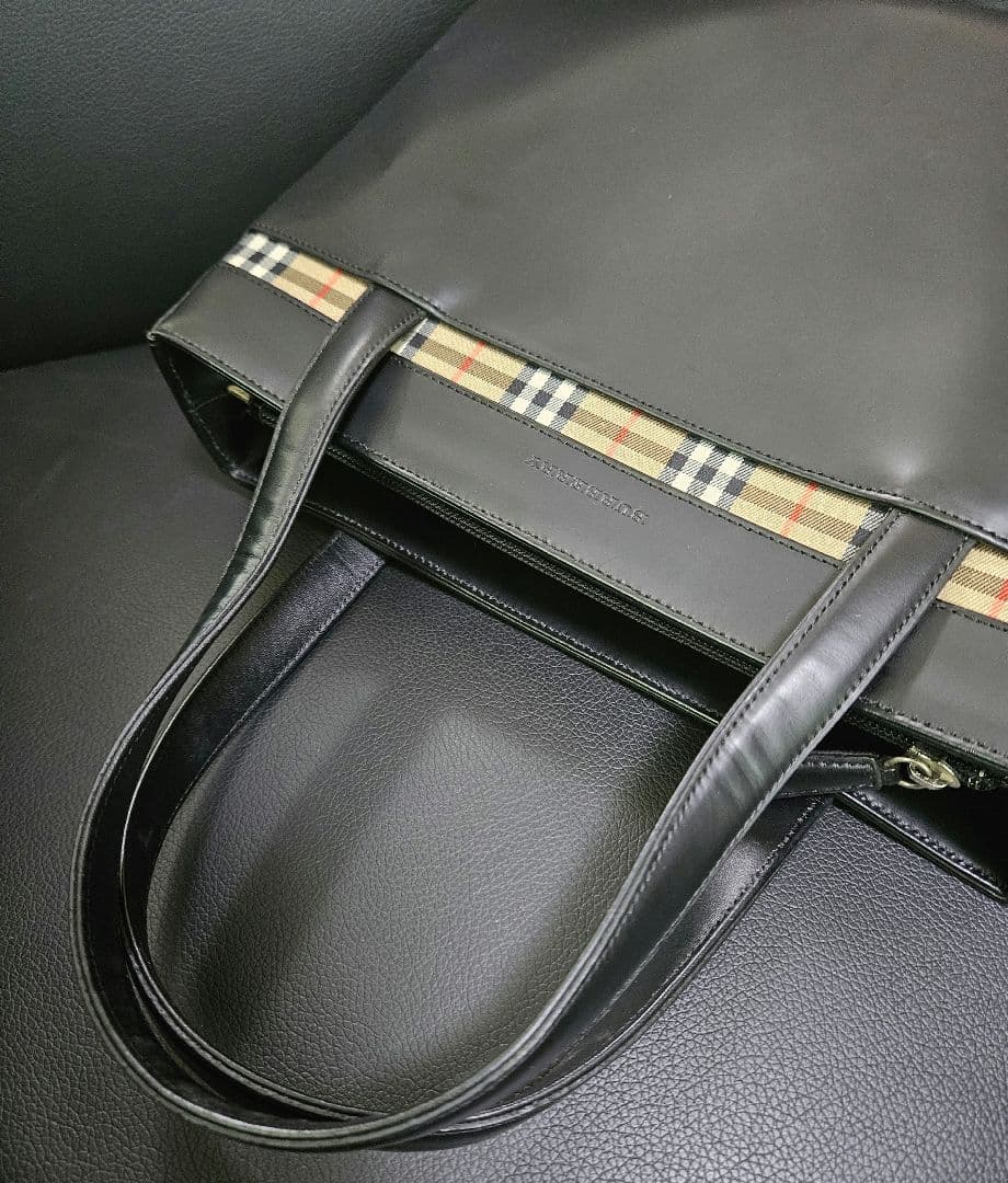 【美品】BURBERRY ノバチェック カーフレザー キャンバス ハンドバッグ