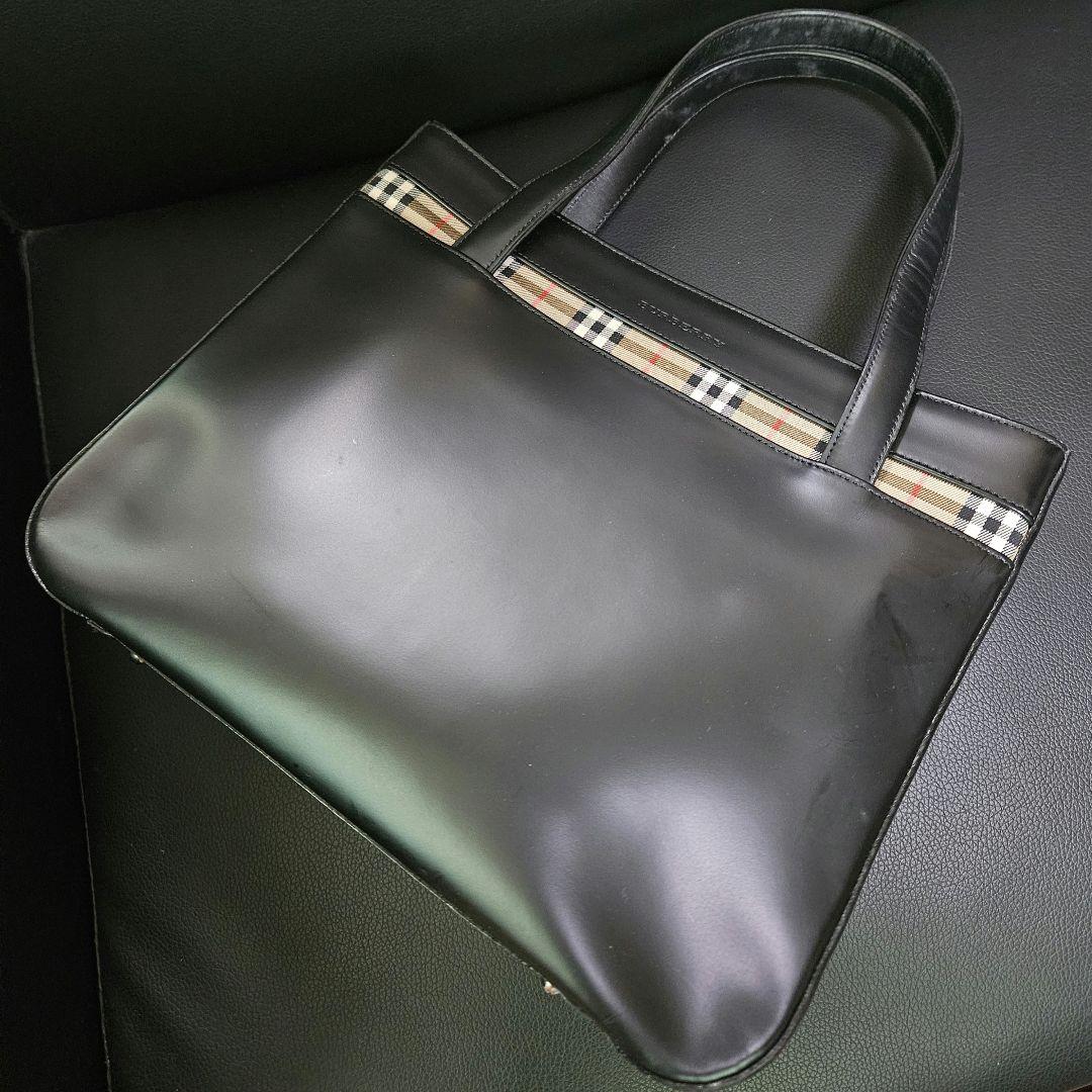 【美品】BURBERRY ノバチェック カーフレザー キャンバス ハンドバッグ