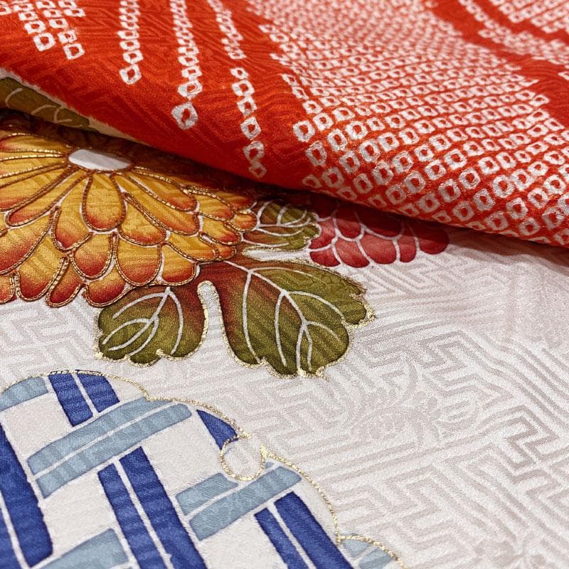 501aj64◎振袖＆袋帯 部分絞り 金駒刺繍 成人式 結婚式 十三参り◎