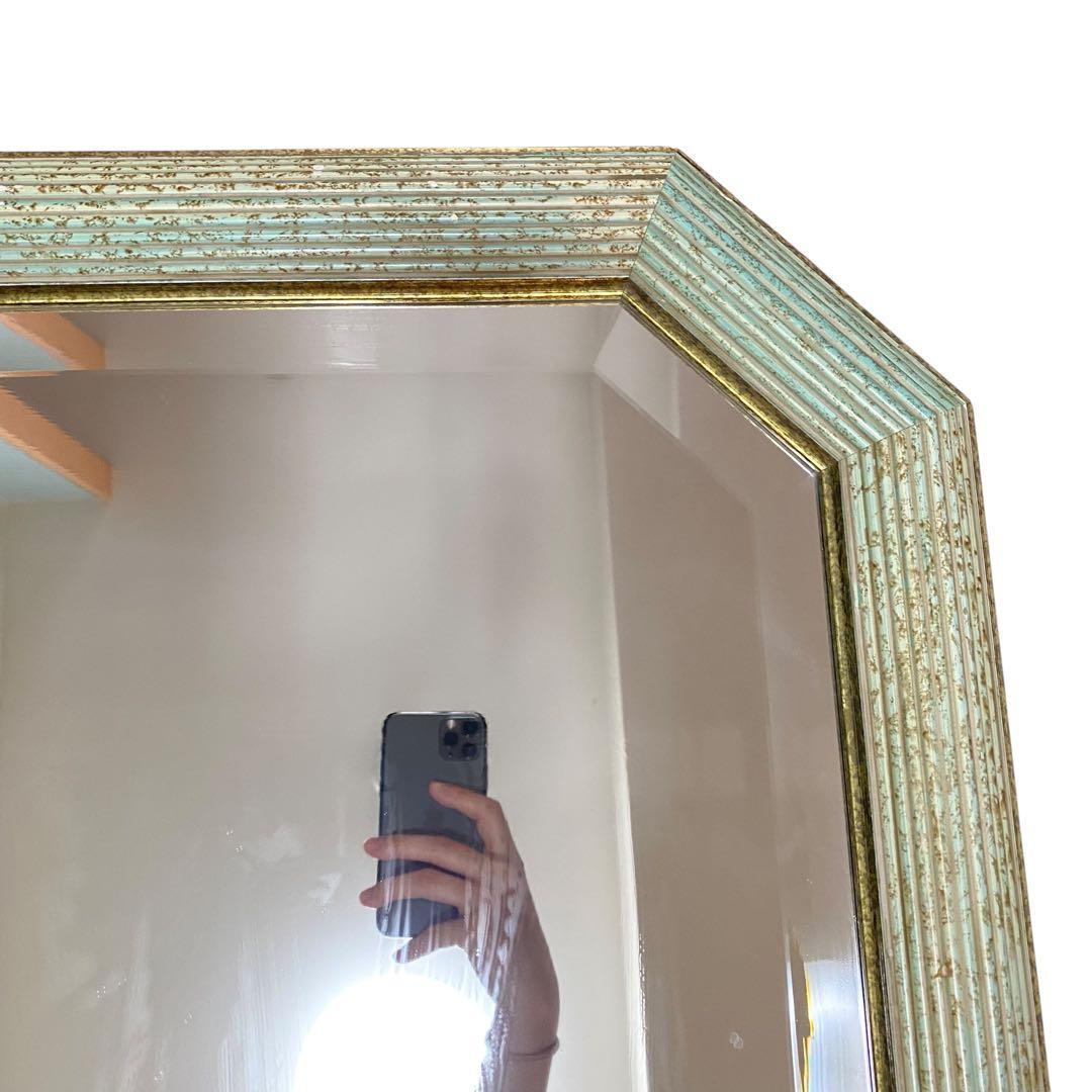 【美品】トスカーナイタリア製　八角形ウォールミラー鏡姿見ヴィンテージアンティーク