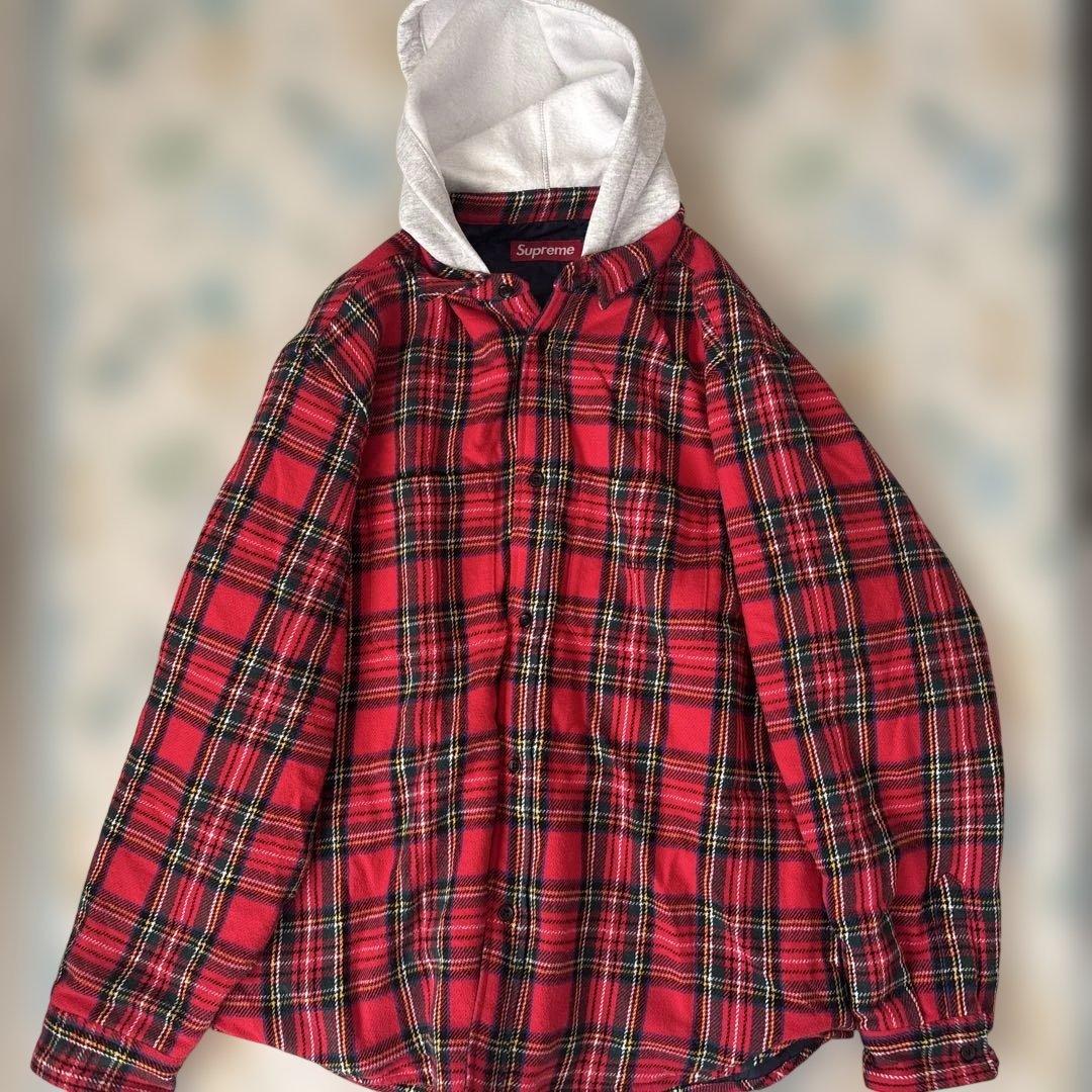 Supreme Tartan Flannel Hooded Shirt Lサイズ