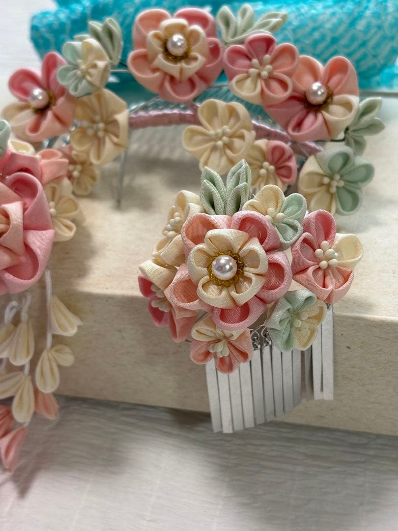 七五三に♡日本髪 髪飾り くすみカラー かんざしとかのこセット