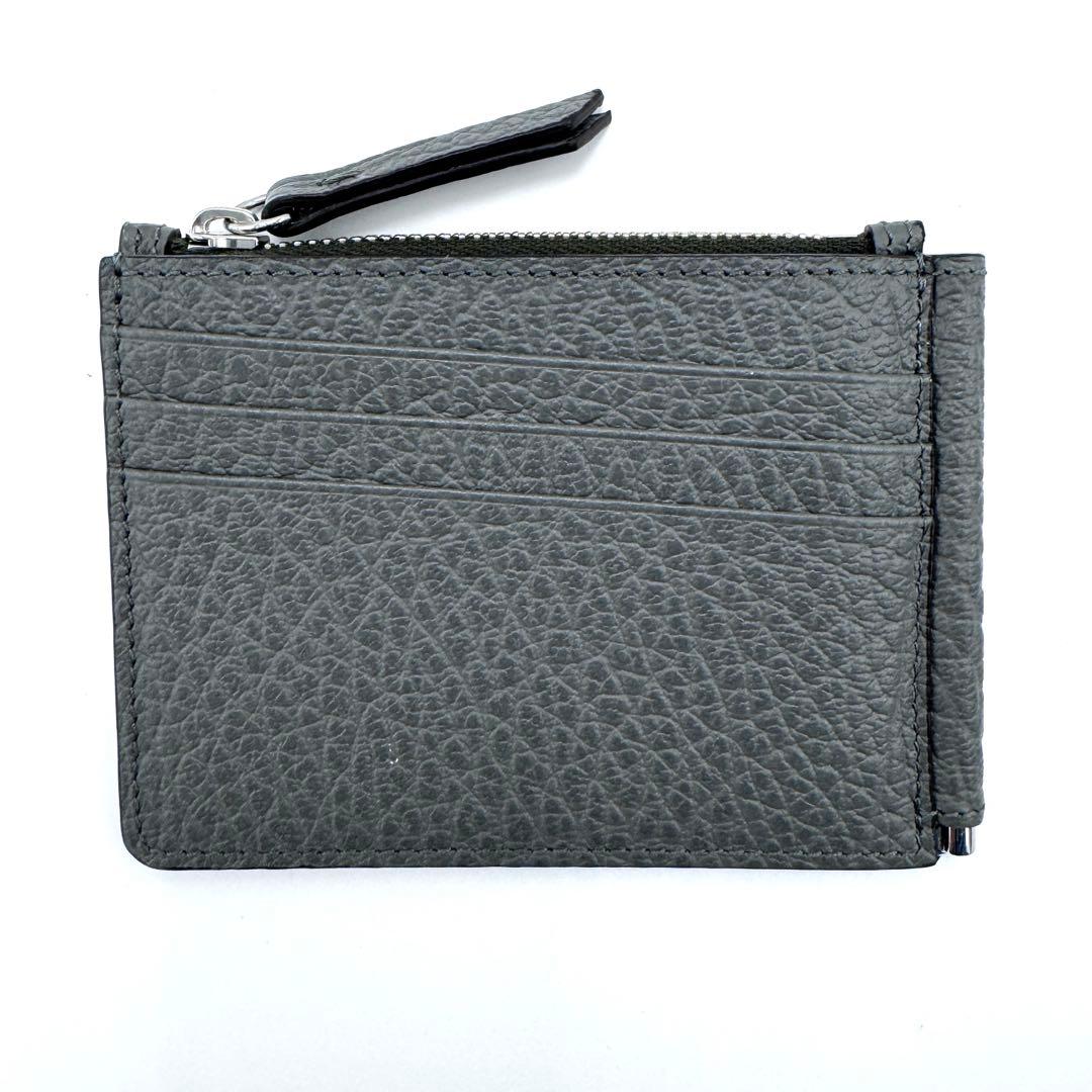超美品☆メゾンマルジェラ 4ステッチ マネークリップ 小銭入れ付 グレー シボ革