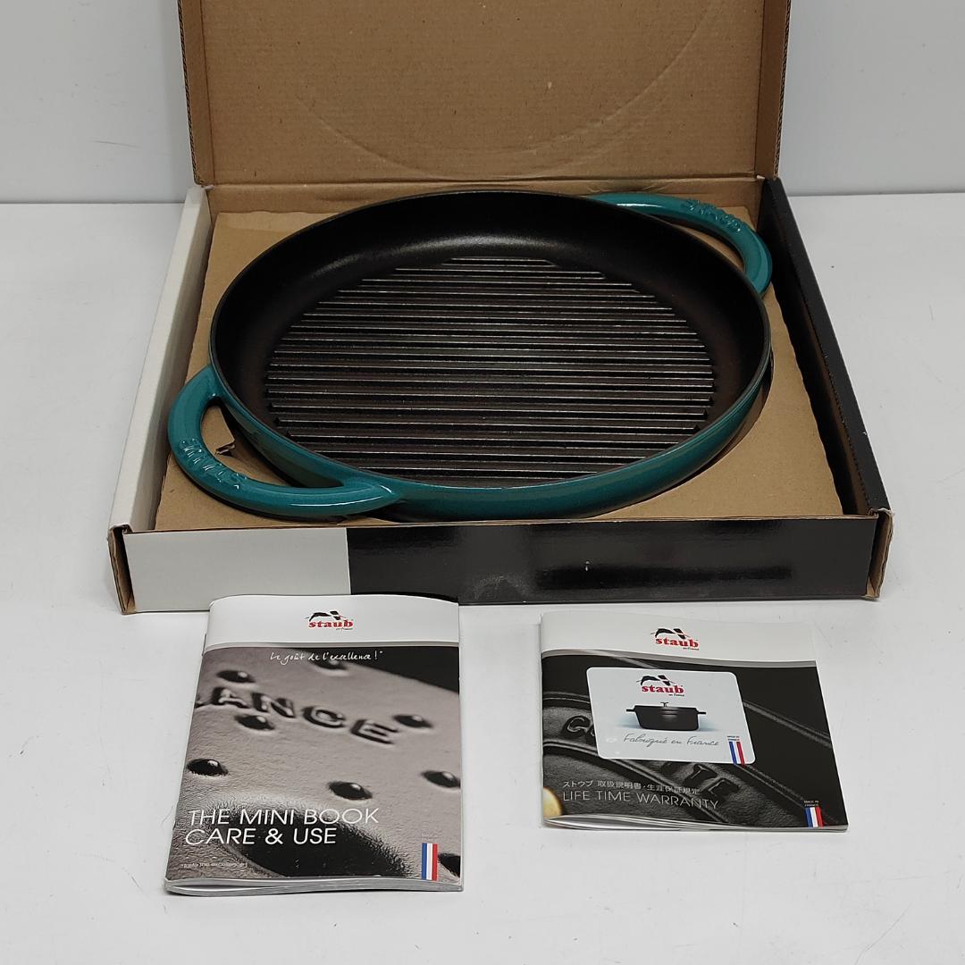 美品 staub ストウブ ピュアグリル 26cm ミント 鍋 m1195