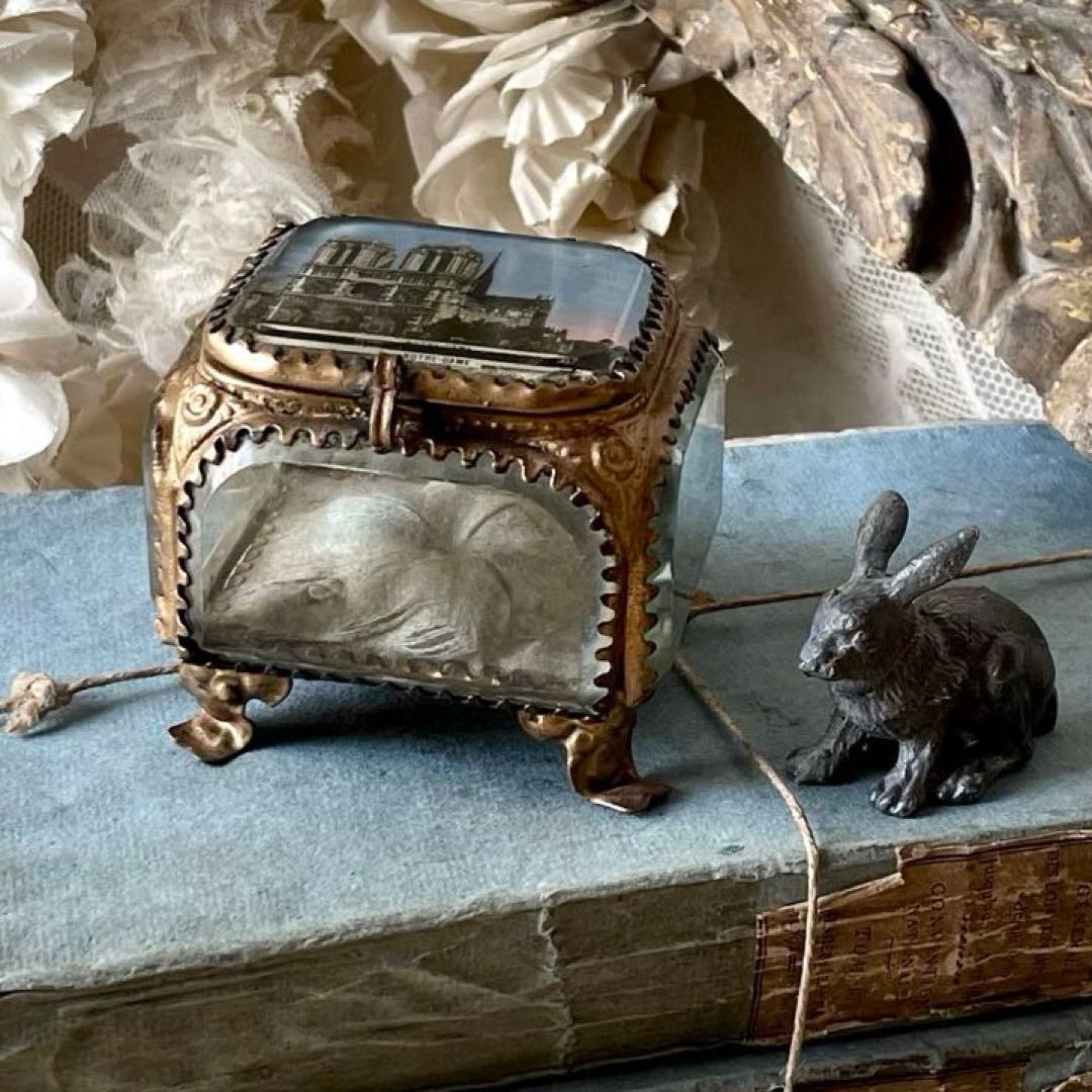 ノートルダム大聖堂ベベルガラスジュエリーボックス　ケース　フランスアンティーク