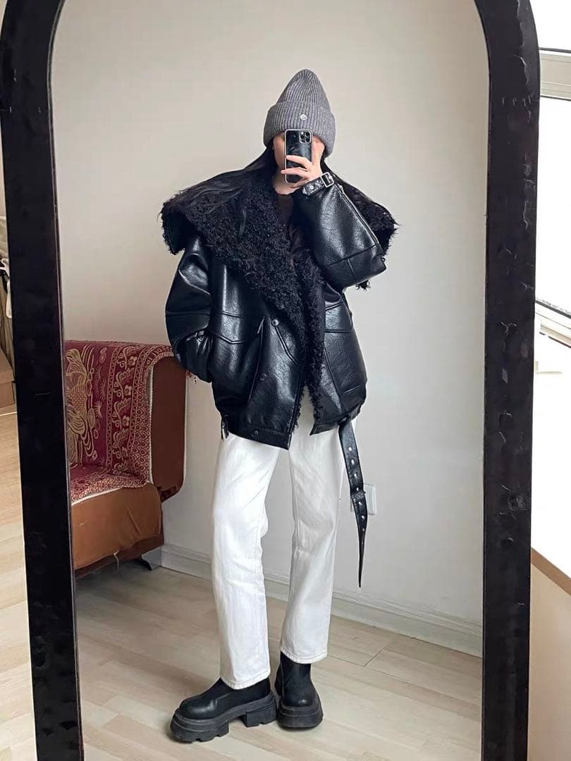 JNYLON-24AW ダーククール　PUレザー　オーバーシルエットジャケット