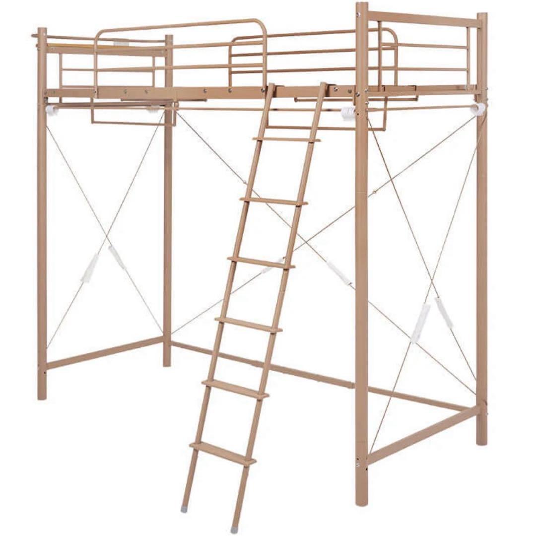 新品ロフトベッド高さ200cm以上ハイタイプカ ーテン取付可能携帯置き場付宮棚付