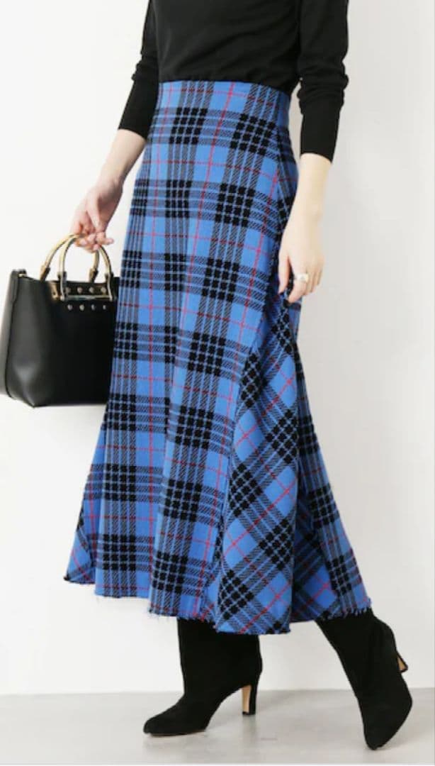 ヴェルメイユパーイエナ★ロングスカート タータンチェック ブルー 36