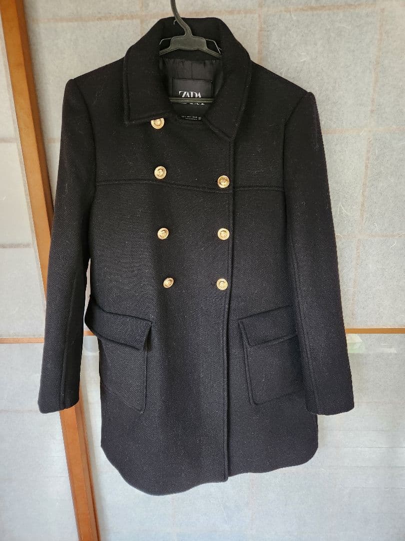 ZARA 黒 ダブルブレスト チェスターコート