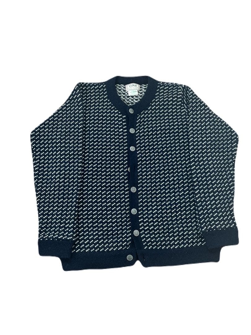 80s L.L.Bean ネイビー バーズアイ　カーディガン　ノルウェー製　L