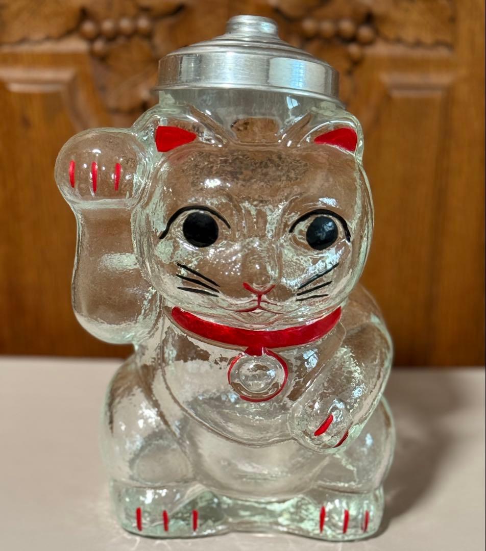 ビンテージ瓶、クリア招き猫、美品、即購入OK、すぐに匿名発送いたします
