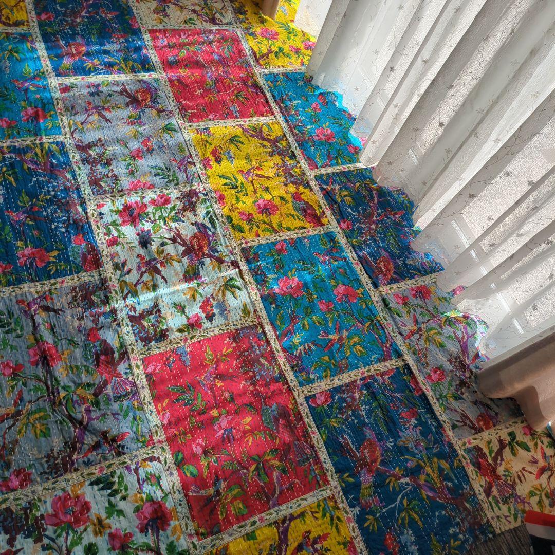 122ꕤ︎︎パッチワーク カンタキルト 花鳥 手染め リボン