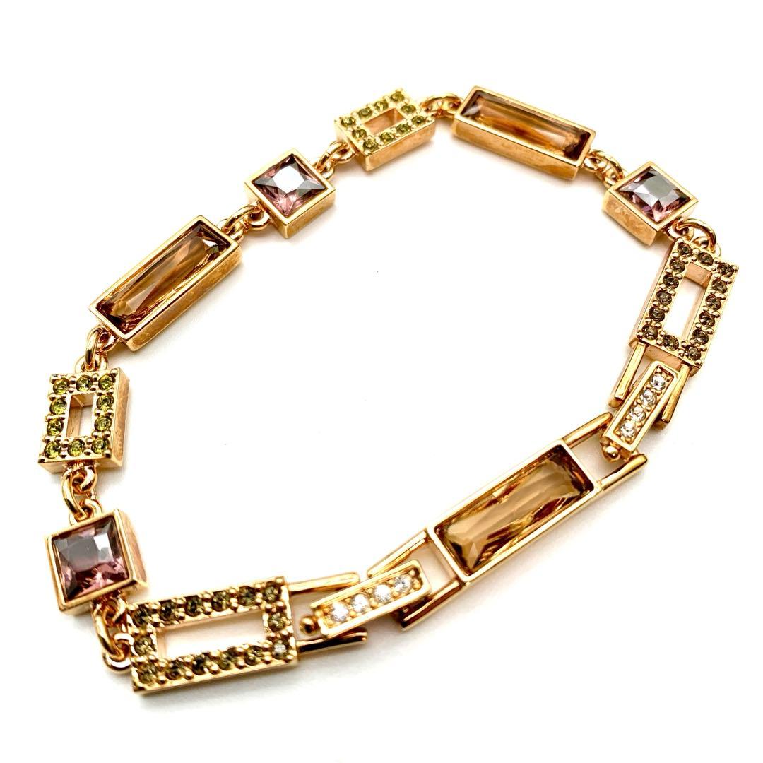 極美品✨SWAROVSKI ブレスレット マルチカラー ゴールド スクエア