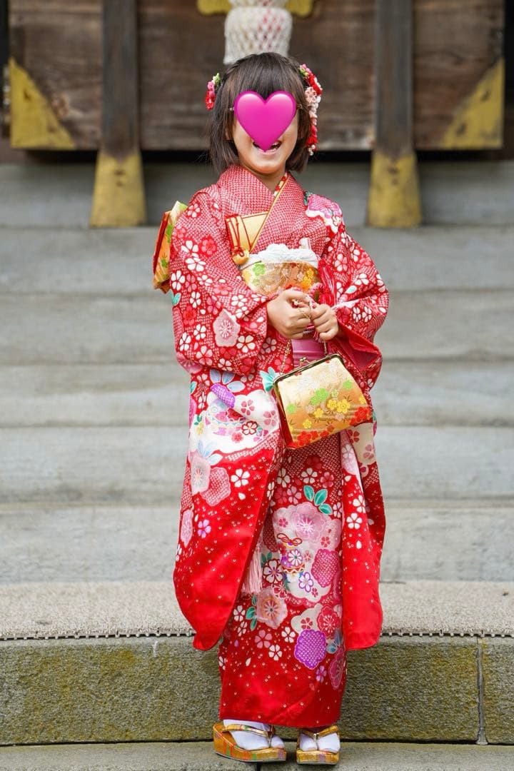 七五三　着物　7歳　正絹　フルセット　赤　ピンク　絞り柄