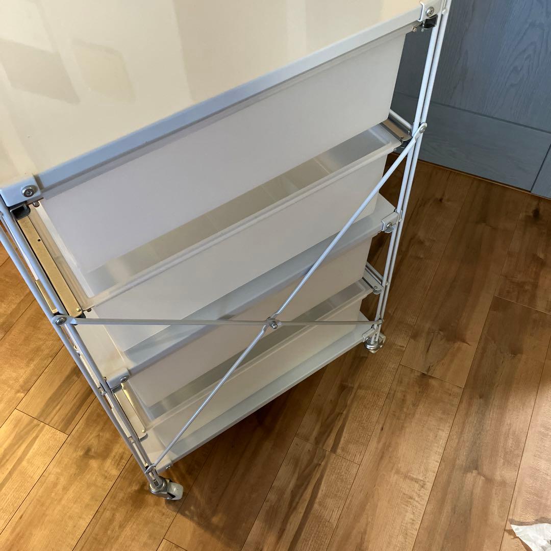 無印良品　スチールユニットシェルフ　キャスター付　引き出し4段　ライトグレー