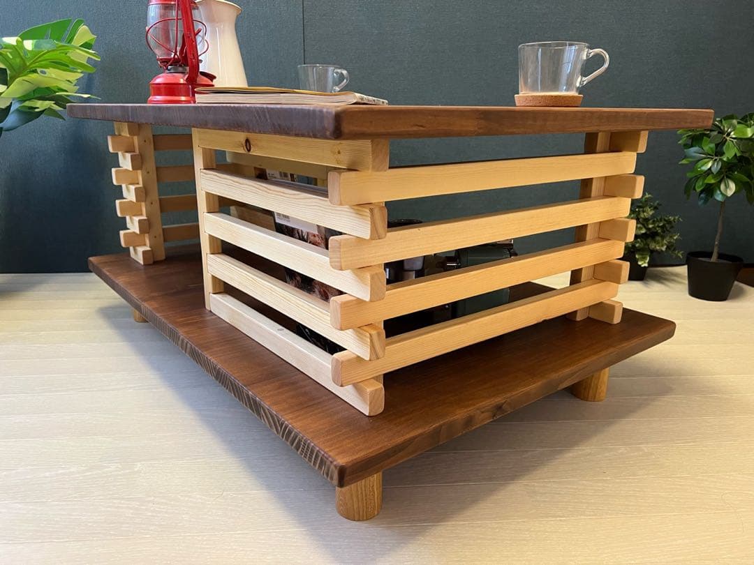 【送料無料】 ローテーブル 和風 木組格子形 90cm パイン ウォルナット