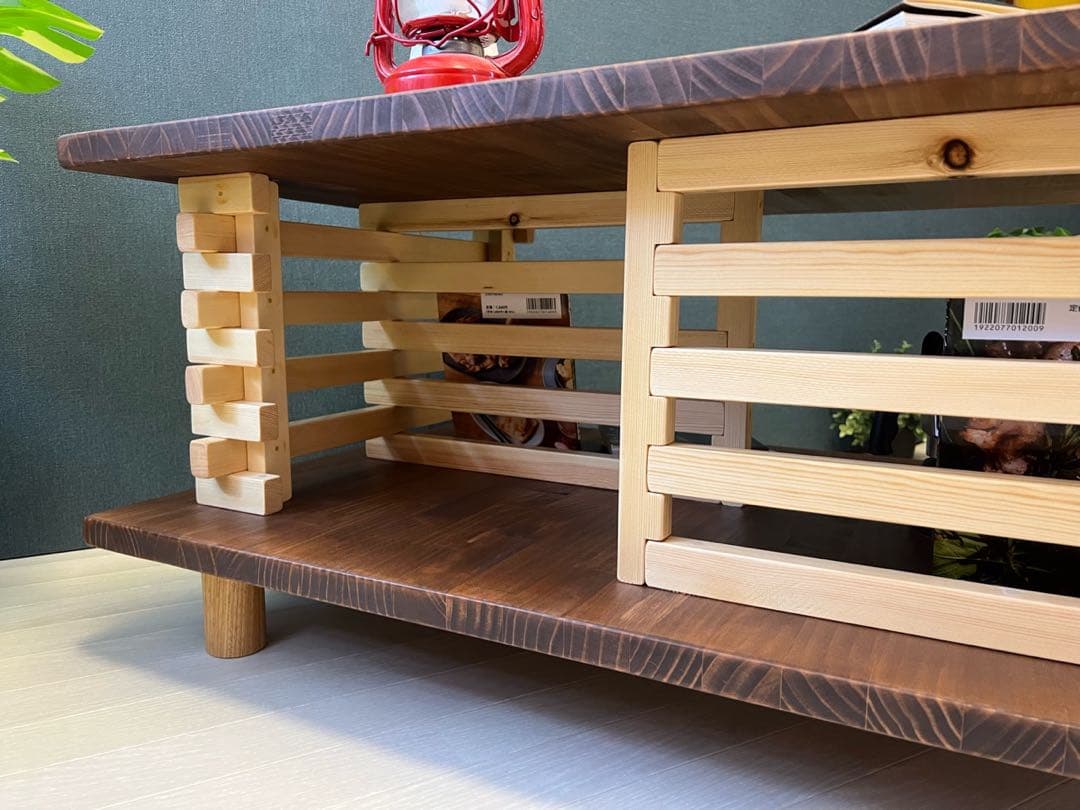 【送料無料】 ローテーブル 和風 木組格子形 90cm パイン ウォルナット