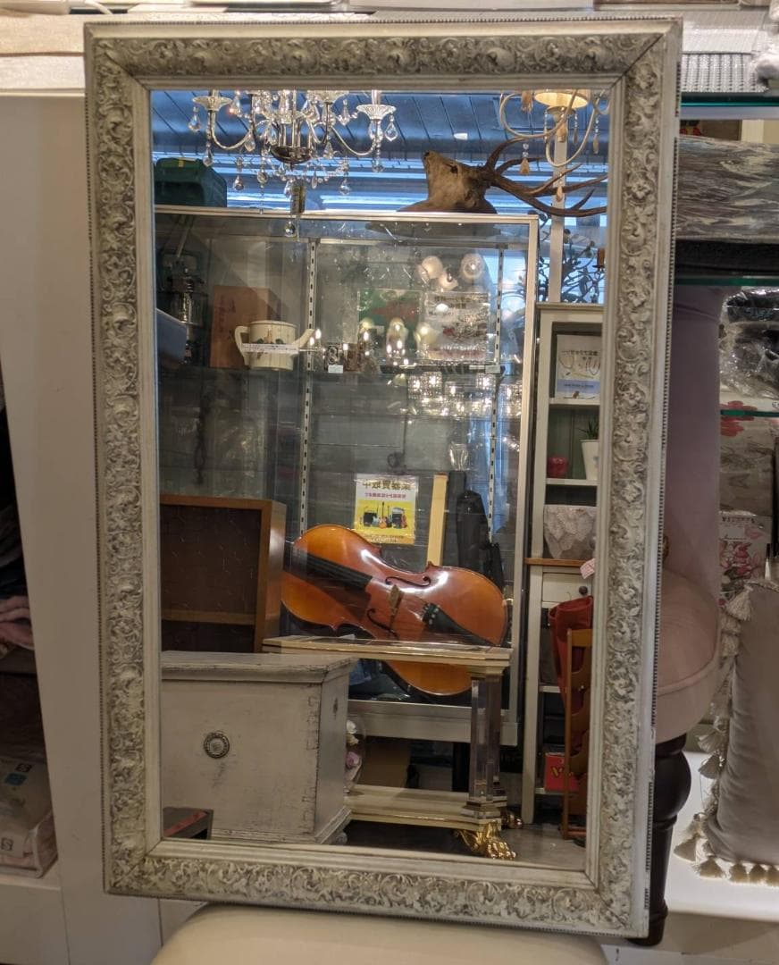 【希少】 アンティーク調 姿見 ウォールミラー 鏡 大型 シャビー 高さ78cm