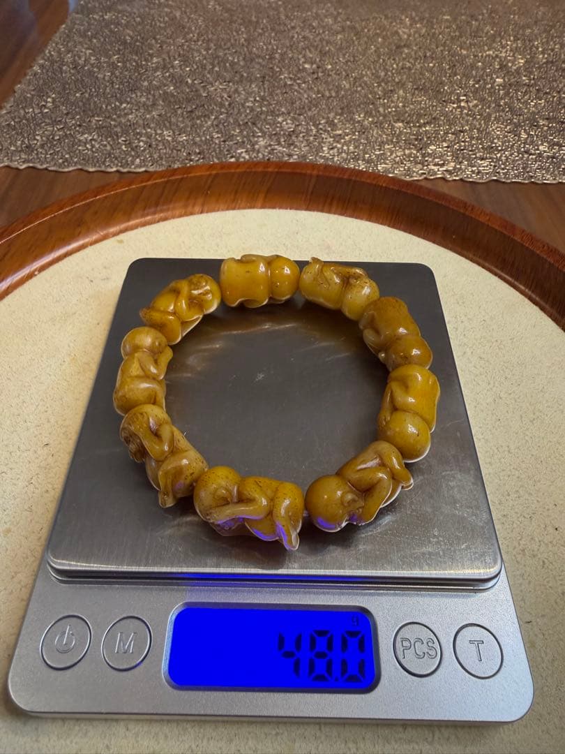 V-1065-3 文玩　天然ラクダ骨　猿彫り　ブレスレット　開運　お守り　魔除け