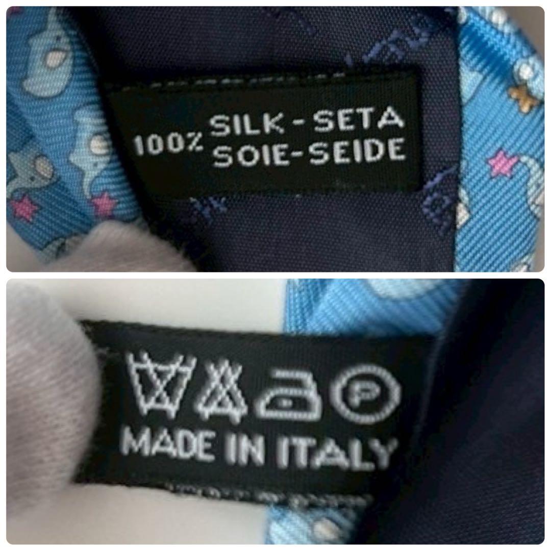 【未使用】フェラガモ シルクネクタイ 小象モチーフゾウ柄総柄 ライトブルー