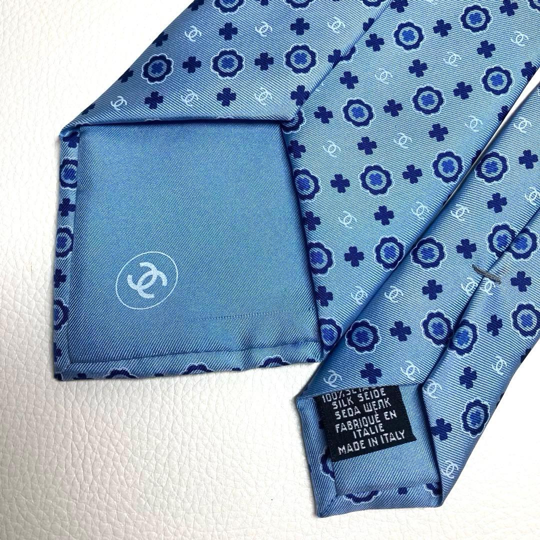 【極美品】CHANEL シャネル　ネクタイ　ライトブルー　ココマーク　サークル
