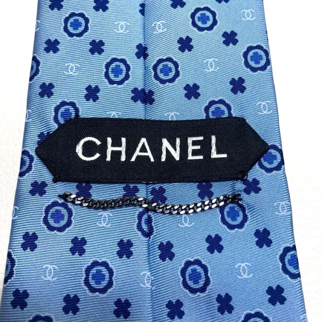 【極美品】CHANEL シャネル　ネクタイ　ライトブルー　ココマーク　サークル