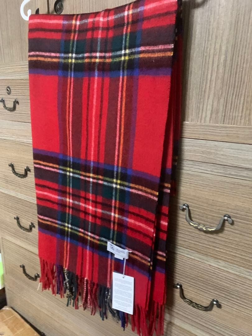 ジョンストンズストール大判　カシミアレッドスチュワート STEWART