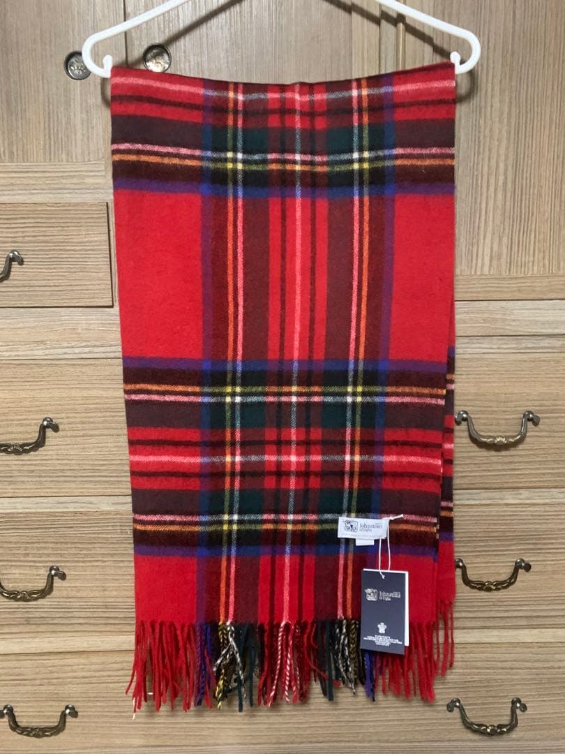 ジョンストンズストール大判　カシミアレッドスチュワート STEWART