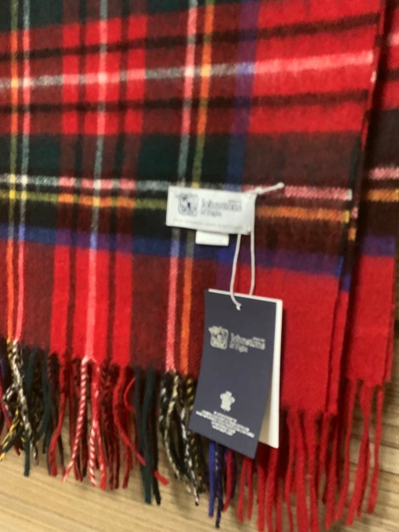 ジョンストンズストール大判　カシミアレッドスチュワート STEWART