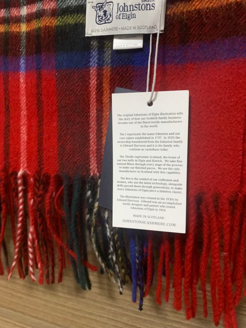 ジョンストンズストール大判　カシミアレッドスチュワート STEWART
