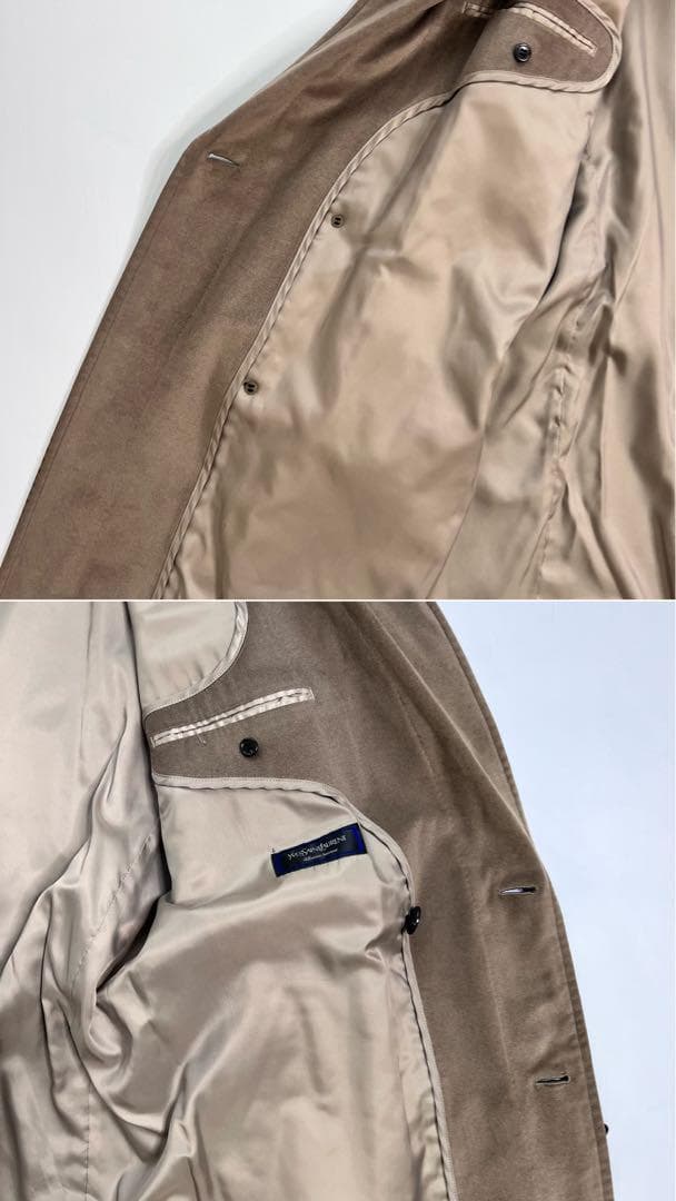 イヴ・サンローラン ベルテッドコート ベルベット ウール シルク ブラウンB68