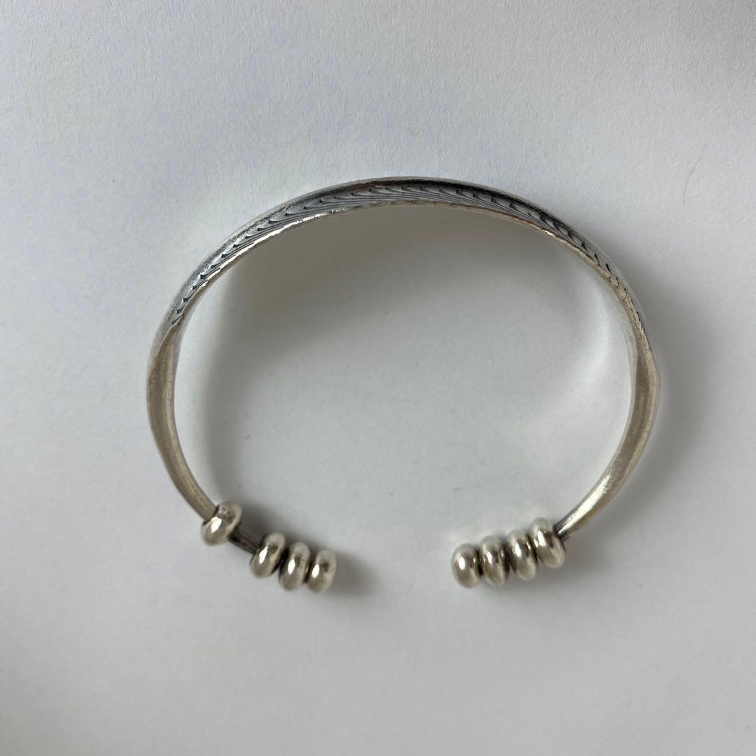 カレンシルバー　フェザー　バングル　ブレスレット　布袋付　ハンドメイド 925