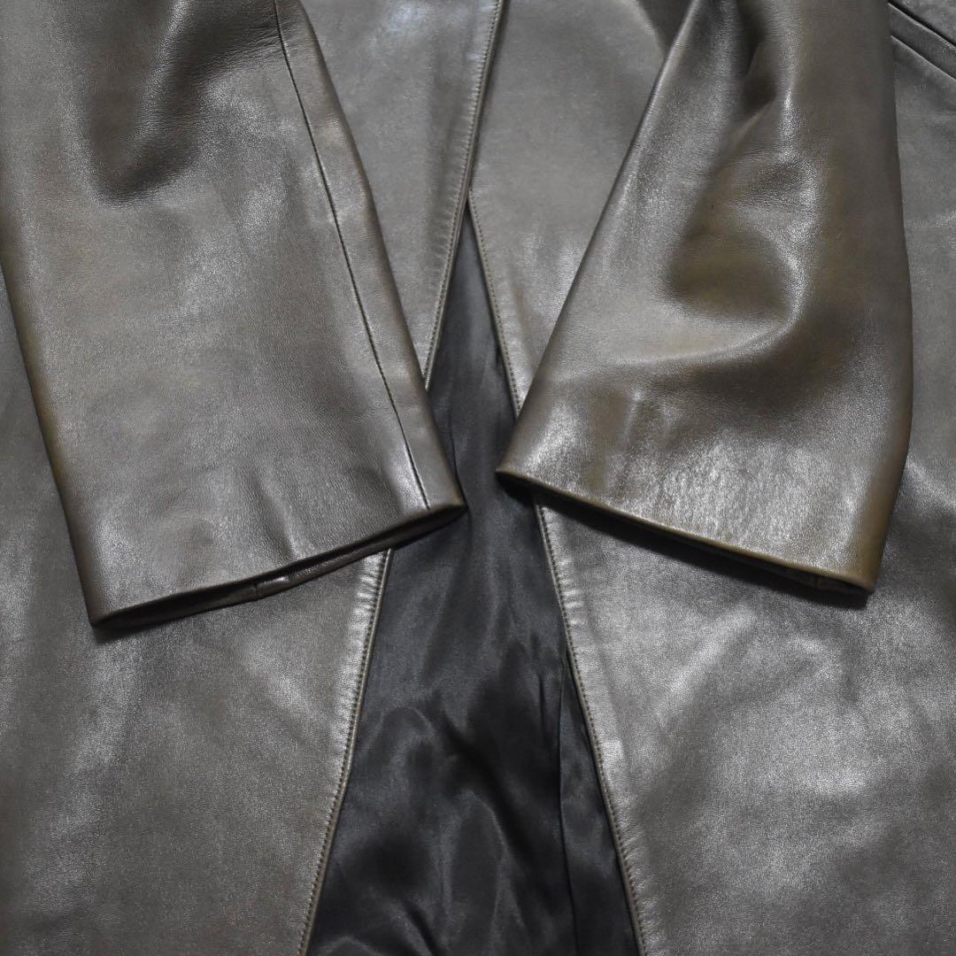 agnes b SPECIAL フランス製 ラムレザー ロングコート オリーブ2