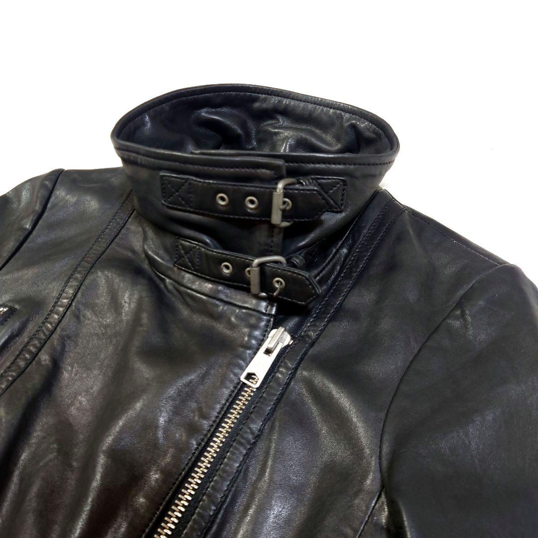 ラムレザー ダブルライダースジャケット 短丈 ALL SAINTS ブラック