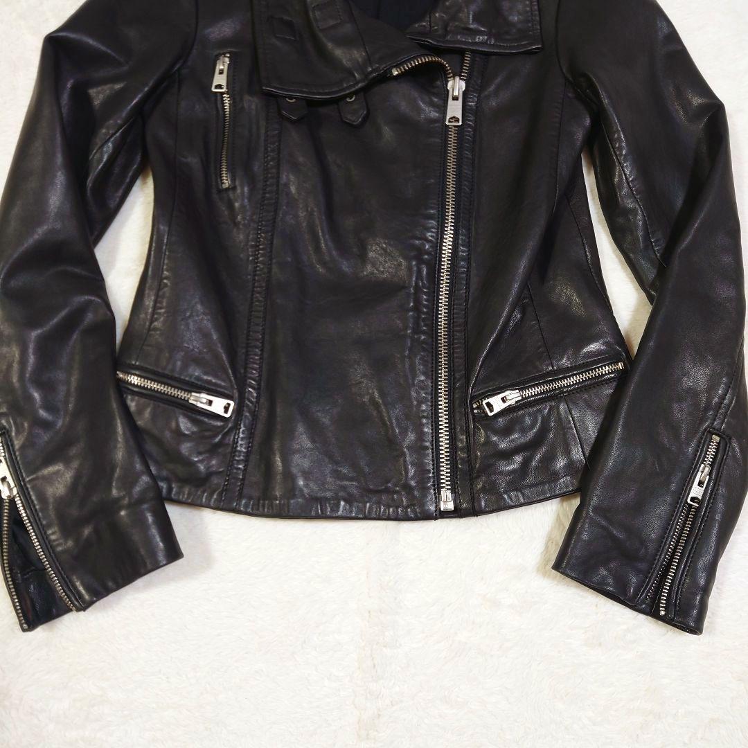 ラムレザー ダブルライダースジャケット 短丈 ALL SAINTS ブラック