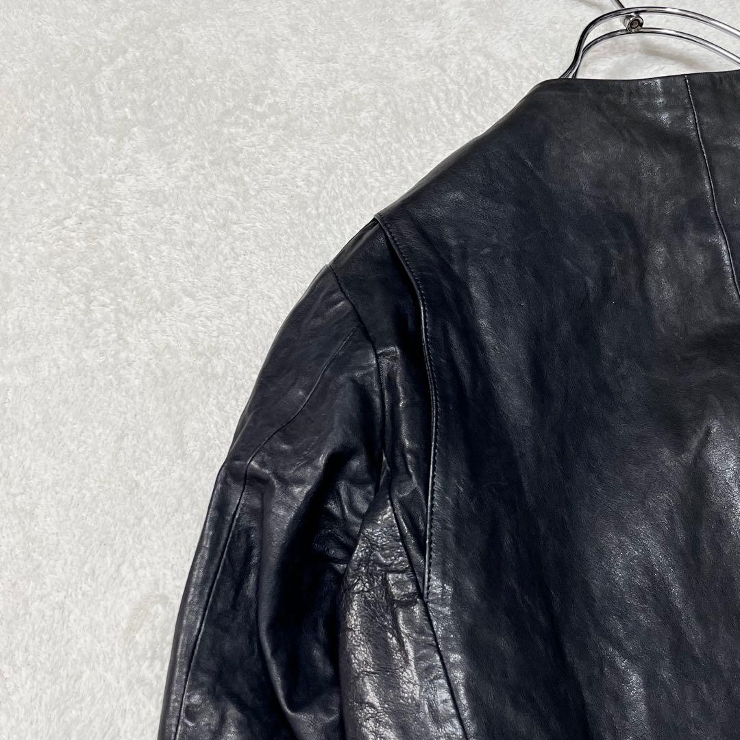 美品『ドゥロワー』ノーカラーレザージャケット 羊革 クロップド袖 ジップアップ