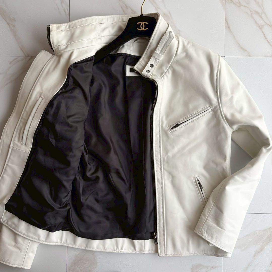 人気◆リューグーレザーズ シングル ライダース レザー ジャケット 白 Lサイズ