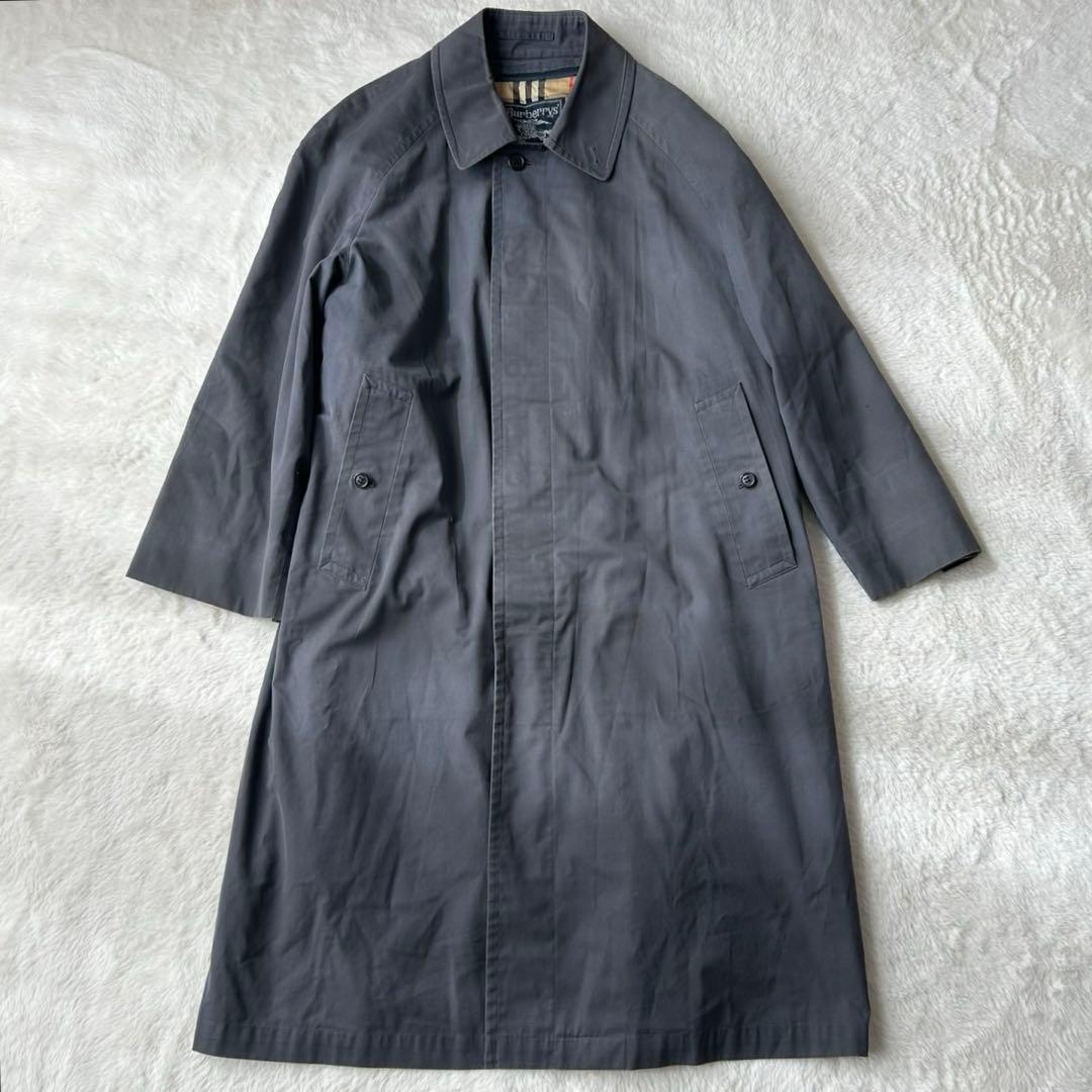 希少カラー バーバリー ステンカラーコート ライナー付 2way ネイビーグレー
