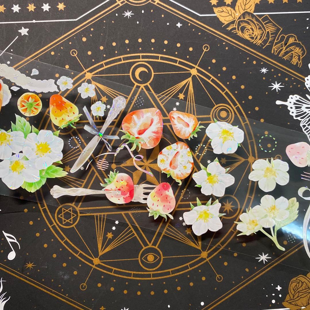 【9199】海外　マステ　中古巻　貝殻光マスキングテープ　苺　果物　お花　装飾系