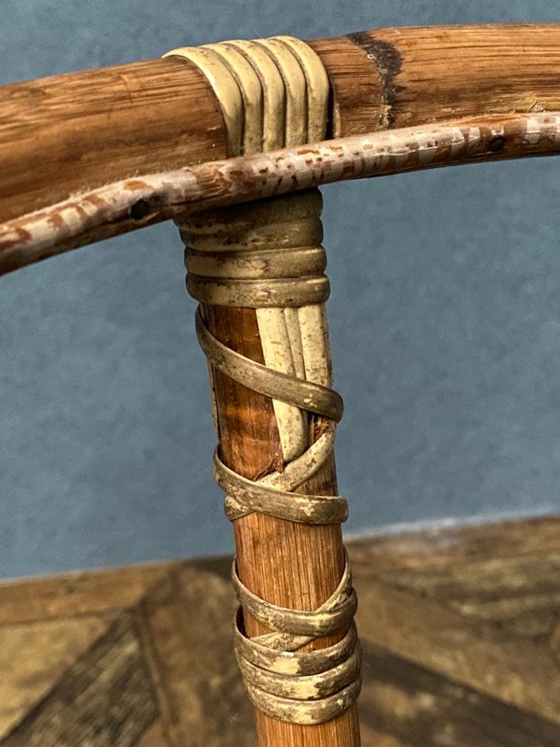 ラタン ガラステーブル 昭和レトロ 当時物 籐 インテリア アンティーク 丸