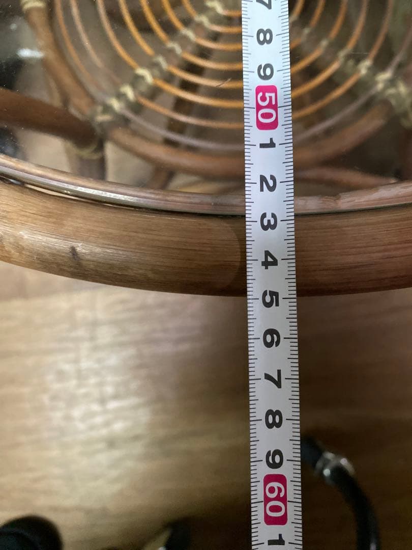 ラタン ガラステーブル 昭和レトロ 当時物 籐 インテリア アンティーク 丸