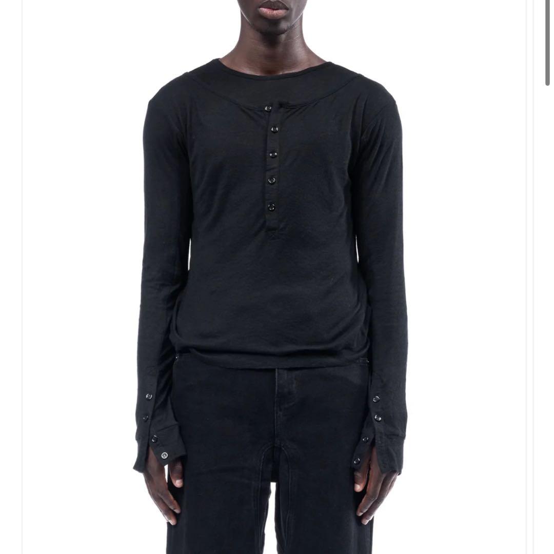 no faith studios レイヤードボタンロングスリーブ ロンT 黒2