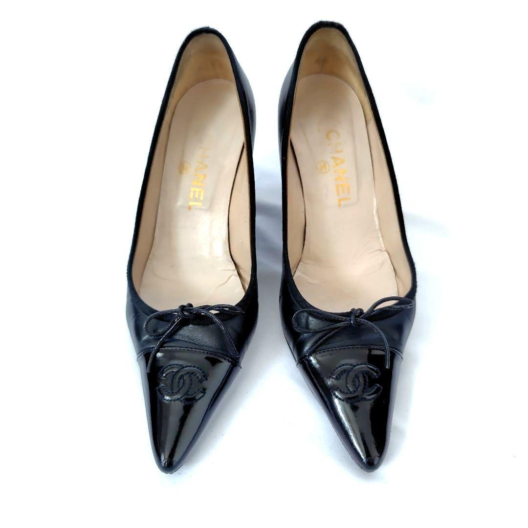 ✨️腕利き職人のリペア済✨️【シャネル】ココマーク♡リボン 切替え パンプス 黒