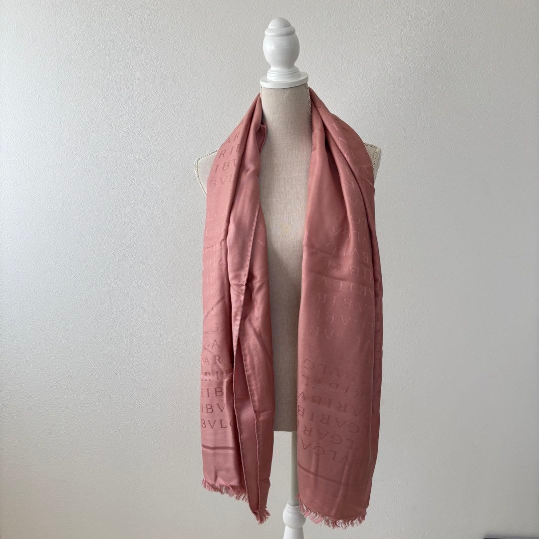 BVLGARI ブルガリ シルク混 ストール ショール マフラー ウール ピンク