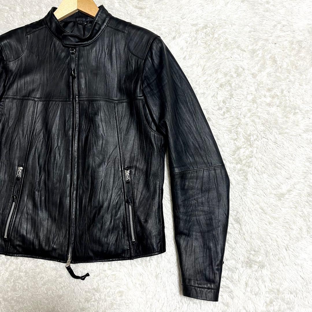 ✨美品✨激レア オールドユニクロ レザージャケット ラムレザー シワ加工 M