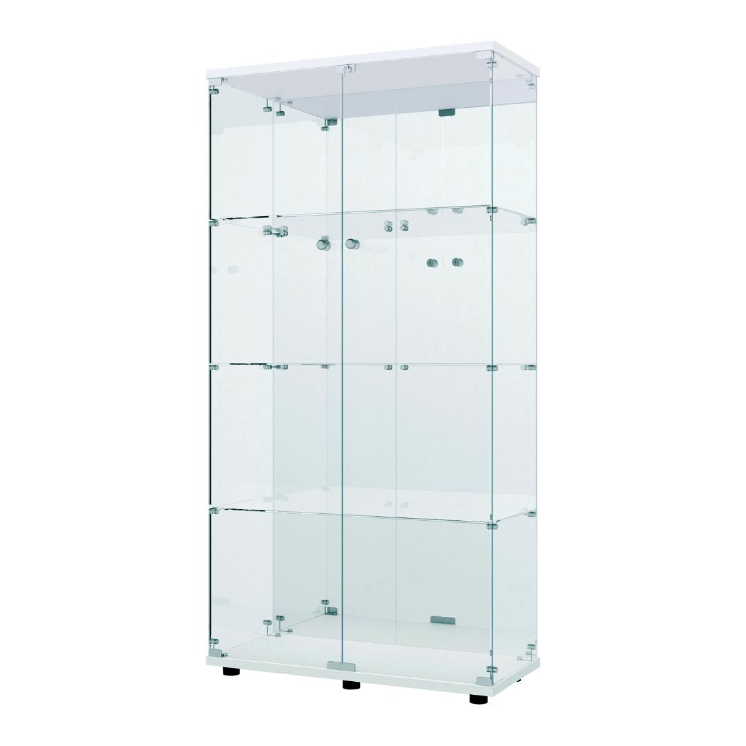 【新品】ガラスコレクションケース｜背面ミラー仕様｜4段両扉ワイド白｜フィギュア棚