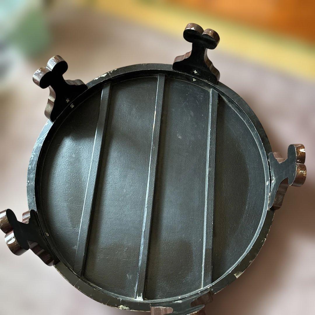 中国骨董 唐家具 レトロ 装飾彫り 円卓 座卓 ちゃぶ台 ローテーブル